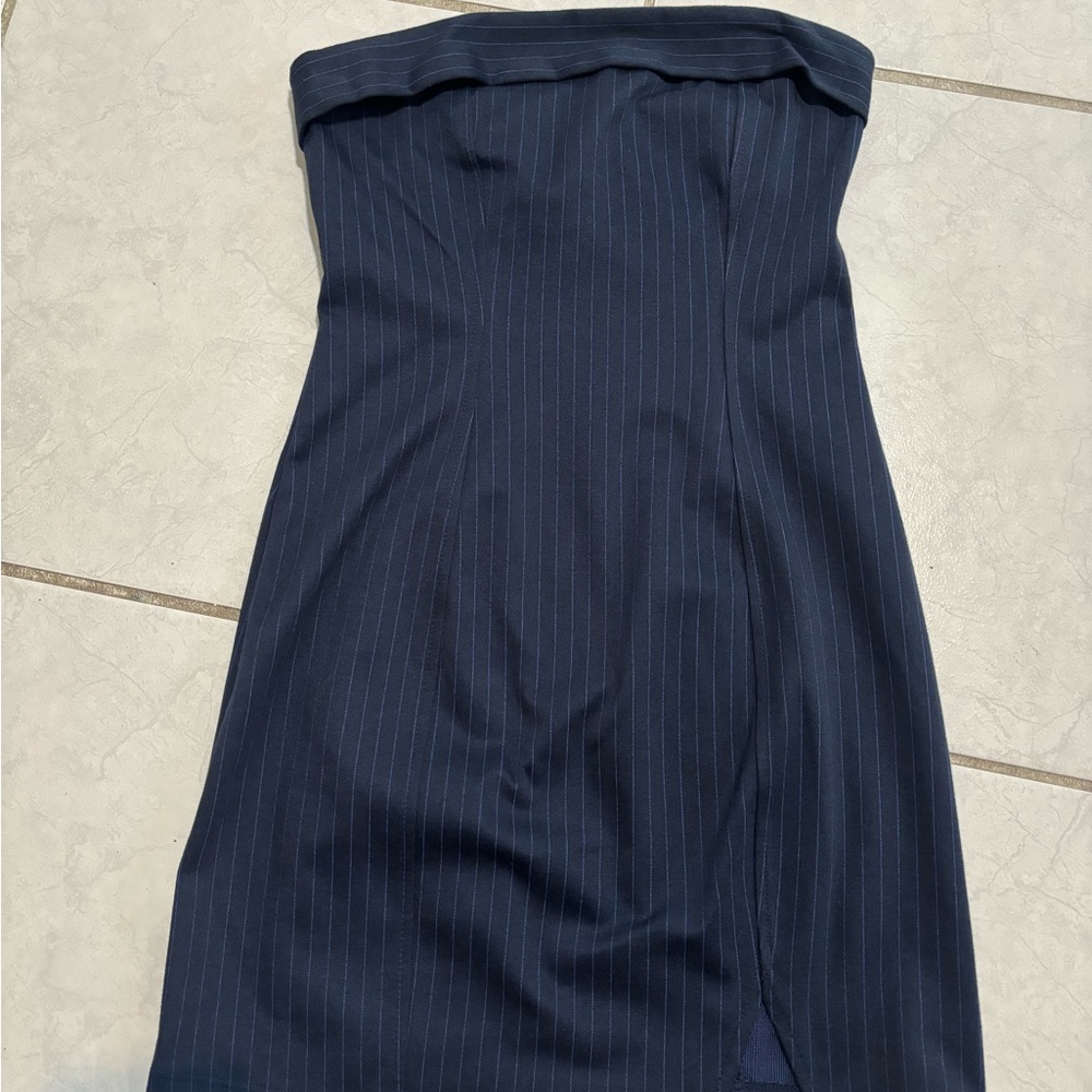Wild fable Navy blue pin strip strapless dress